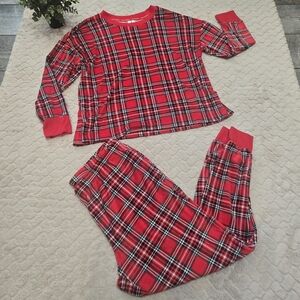 Joyspun Plaid Velour Long Sleeve Top & Joggers Pajamas, Size Large